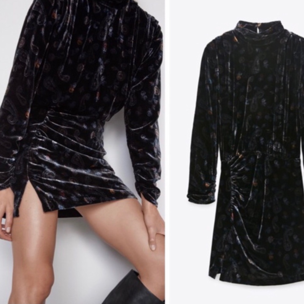 ZARA PRINTED VELVET DRESS - Picture 4 of 15